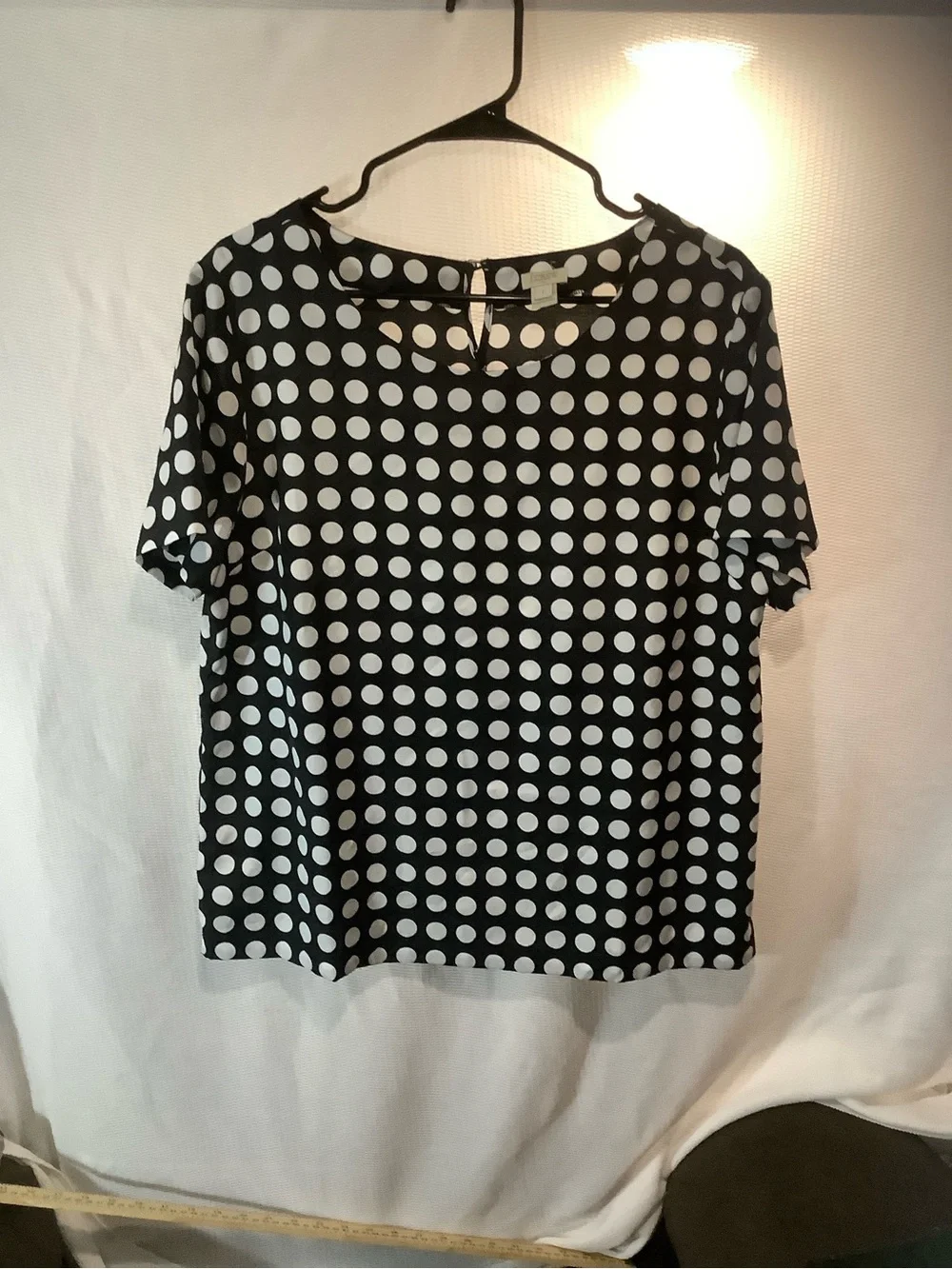 J. Crew Black Top with White Polka Dots
